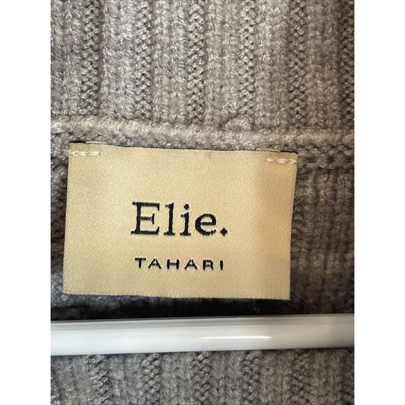 Elie. Tahari Women's Gray Cable Knit Turtleneck Sweater Sz L Balloon Slvs Cozy - Picture 9 of 11